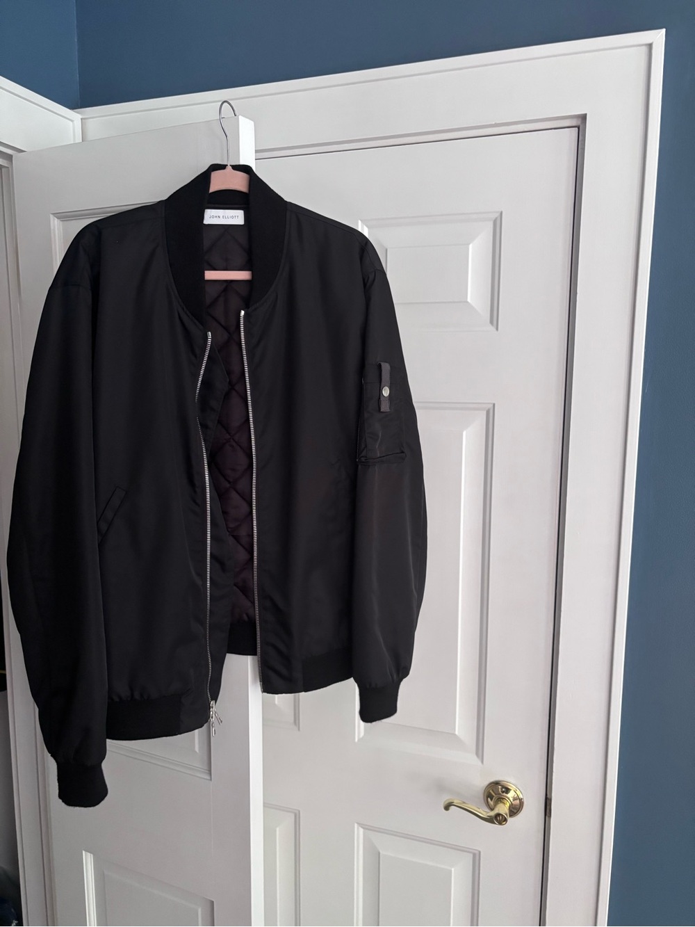 John Elliott Black Quilted-Lined Bomber Jacket